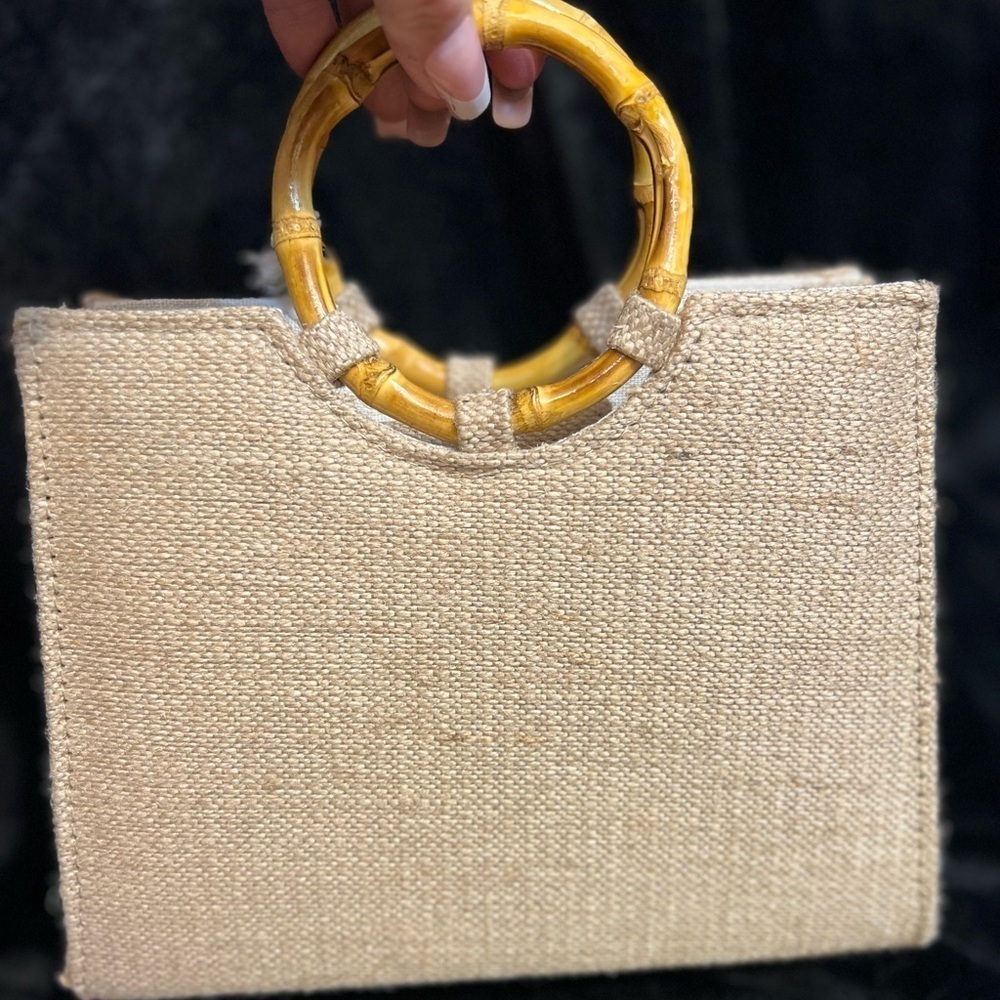 💐Haute Hippie Orange Floral Rhinestone accent Tote with Bamboo Handles-💐NWT - Picture 6 of 13